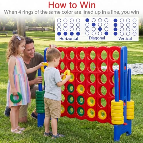 COSTWAY Giant 4-in-a-Row Game Set, Jumbo 4-to-Score for Kids and Adults with 42 Jumbo Rings & Quick-Release Slider, Indoor Outdoor Yard Party Game for Lawn, Holiday Party & Family (Red & Blue) - color: Red & Blue