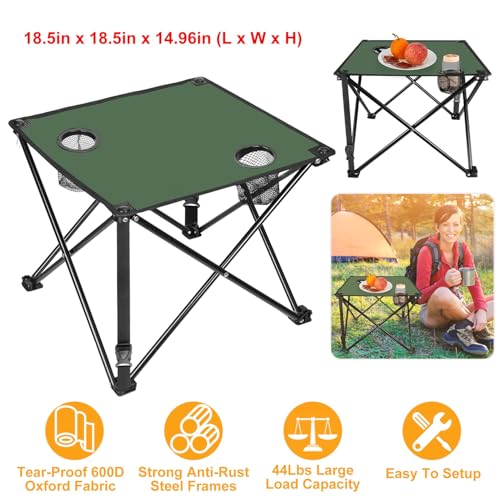 Moclever Foldable Camping Table–Ultralight Portable Table with Cup Holders&Carry Bag, Perfect for Outdoor Adventures,Picnic,Beach, BBQ,Hiking & Home Use - style: 1 Pc Green