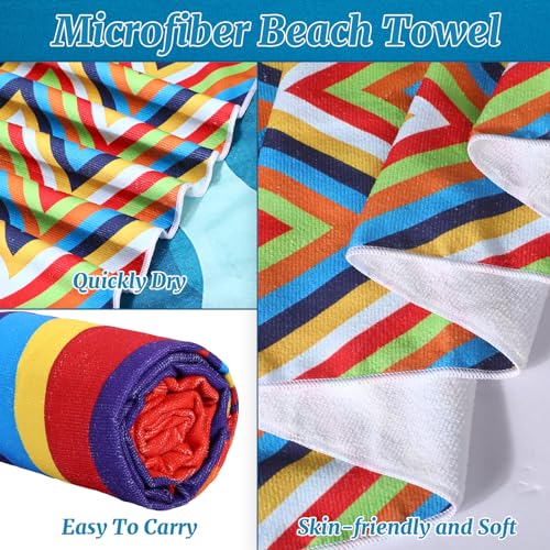 Mixweer 8 Packs Microfiber Beach Towel Bulk 60 x 28 Inch Sand Free Travel Large Microfiber Pool Swim Multi Style Beach Towel Blanket for Adult on Vacation Accessories(Striped Style) - style: Striped Style