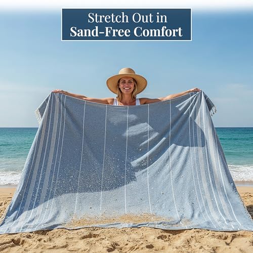 LANE LINEN Beach Towels Oversized - Picnic Blankets (82x82), Sand- Free Beach Accessories Must Haves for Family Vacations, Park Outings with Easy Carry, Quick Setup & Dry, Machine Washable – Sky Blue - color: 06: Sky Blue, size: Beach Blanket (80" x 80")