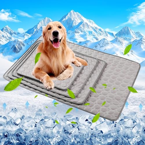 Coppthinktu Cooling Mat for Dogs Summer Dog Pad for Small Medium Large Dogs Cats, Pet Ice Silk Blankets Sleeping Mat, Outdoor Dog Self Cooling Crate Sleep Mats Washable Portable - color: Grey, size: S 19.7" x 15.7"