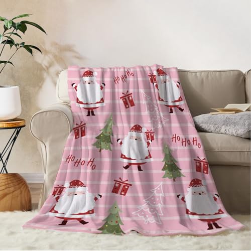 YeeJu Christmas Decorative Throw Blanket Pink Santa Claus Throw Blanket for Couch Sofa Bed Soft Cozy Lightweight Fuzzy Plush Fleece Blankets and Throws Xmas Blanket 50x60 - color: Chrsitmas-13, size: 50"x60"