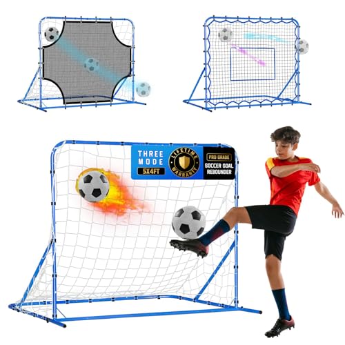 Soccer Baseball Volleyball Rebounder Net, Quick-Switch Angle Dual-Sided/Dual/Three Mode Goal Net Multi-Sport Pitchback Rebound for Control, Passing Practice, Easy Setup Bounce Back Training Gifts - size: 5FTx4FT