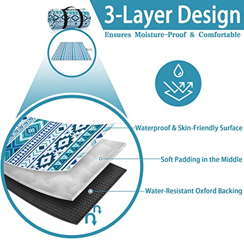 PY SUPER MODE Picnic Blankets Extra Large, Waterproof Foldable Outdoor Beach Blanket Oversized 83x79” Sandproof, 3-Layer Picnic Mat for Camping, Hiking, Travel, Park, Concerts(Teal Boho) - color: Teal Boho