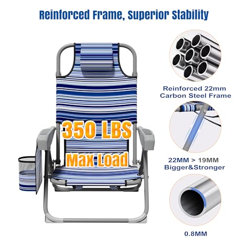 DIAMONDFORGE Lightweight Portable Beach Chair for Adults, 350 LBS Capacity Backpack Beach Chair, Reclining Beach Chair with 5-Position Lay Flat, Large Cup Holder for Beach Camping Sports, 1 Pack Blue - color: All Blue, size: Oversized