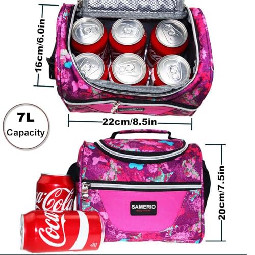 Lunch Bag for Kids Coole Lunch Box Tote for Women Girls Boys Children Student Insulated Bento Bag for School Work Picnic Outdoor Activities - color: 7L Rose