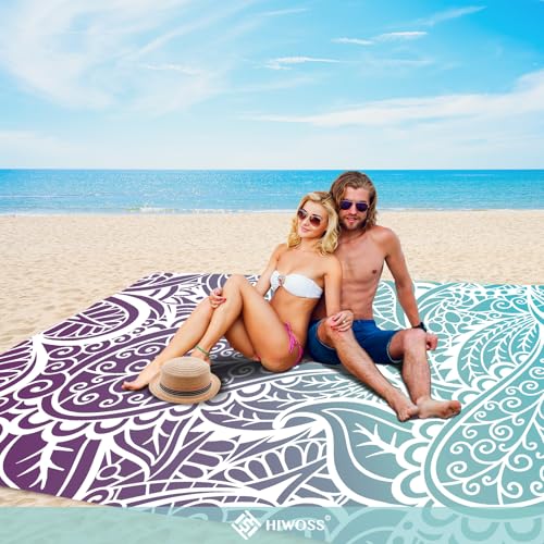 Beach Blanket Waterproof Sandproof Oversized 95”x 80”,Sand Free Beach Mat with Corner Pockets,Portable Mesh Bag for Beach Festival,Picnic,Travel and Outdoor Camping (Ombre Purple Blue) - color: Ombre Purple Blue