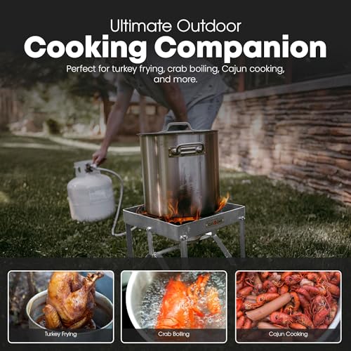 GasOne Stainless Steel Outdoor Propane Burner – High Pressure Camp Stove with Adjustable Regulator & Steel-Braided Hose - color: Stainless Steel