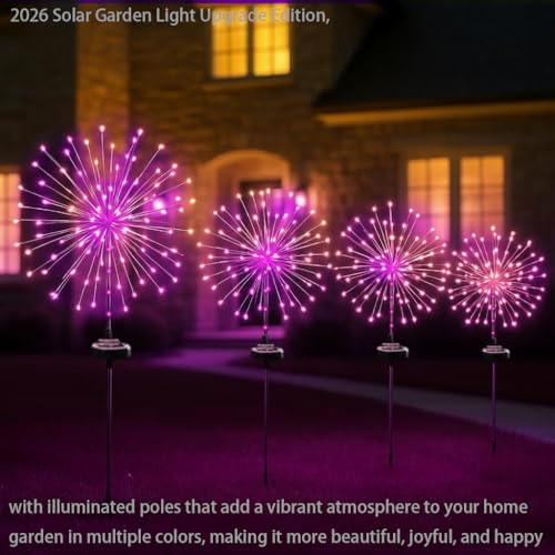 2 Pack 250LED Solar Garden Lights Outdoor, Dual Lighting Modes Firework Lights Solar Powered, Waterproof Twinkle Fairy Light Outside for Yard Patio Pathway Christmas Party Decorative（Purple - color: Purple 02