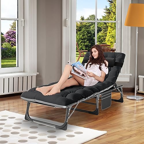 ABORON Heavy Duty Tanning Chair,Outdoor 5-Position Folding Chaise Lounge Chair with Pad,Portable Beach Lounge Chair for Outdoor Sunbathing Patio Pool Lawn Deck Poolside - color: Deep Black, style: Lounge Chair