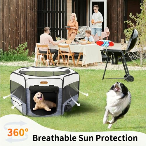 Seiyierr Dog Playpen, Portable Pet Play Pen Foldable Carrying Case, Puppy Pens Outsid for Small Cat Indoor/Outdoor, Removable Mesh Shade Cover - color: Blue, size: Large
