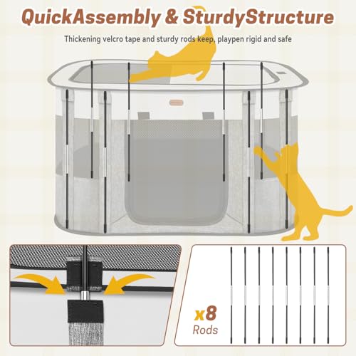 Seiyierr Foldable Pet Playpen - Cat & Puppy Playpen, Travel Dog Crate with Carrying Case, Cat Tent Dog Pen for Outdoor Camping Use - color: Grey, size: Small(29.5''×22.8''×16.5'')