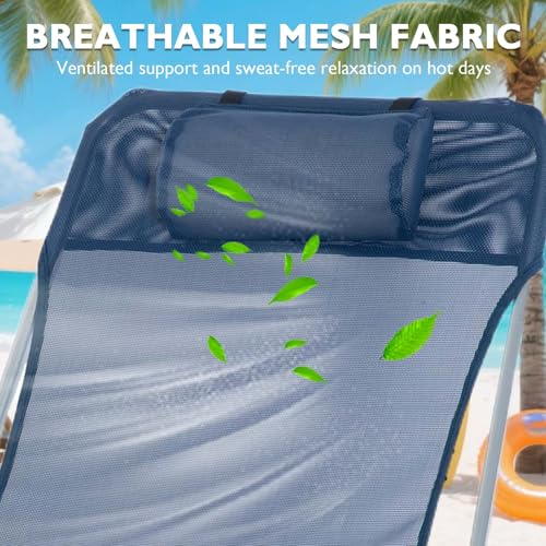 Majnesvon Folding Chaise Lounge Pool Chair, Patio Sun Tanning Chair, Outdoor Lounge Chair with 6-Position Reclining Back, Breathable Mesh Seat, and Headrest for Beach, Yard, Patio(Blue1) - color: Blue1