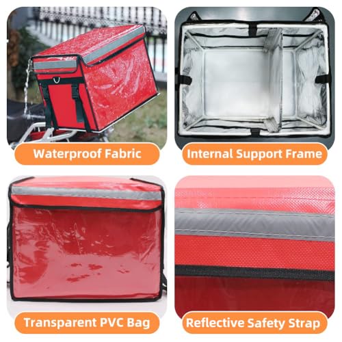 TooCust Red Insulated Bags For Food Delivery 16.5" x 11.4" x 11.8", Commercial Insulated Food Delivery Bag w/Divider, Waterproof & Foldable Catering Bag - color: Red, size: 32 L