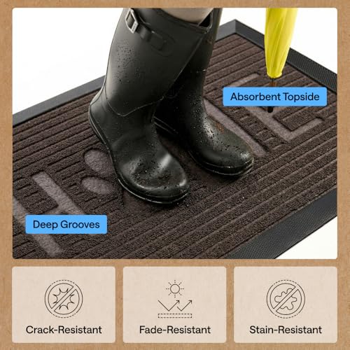 GORILLA GRIP 100% Waterproof All-Season WeatherMAX Doormat US Designed Natural Rubber, Stain and Fade Resistant, Low Profile Indoor Outdoor Door Mats, Easy Clean Patio Mat, Espresso Home Paw - color: Espresso Home Paw, size: 29" x 17"