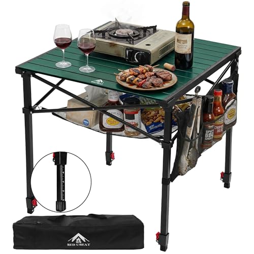 Camping Table Portable Foldable with Adjustable Height, Lightweight Collapsible Aluminum Roll-Up Camp Table with Storage Bag & Carry Bag, Heat-Resistant for RV Picnic BBQ Camping (Large 28"×25") - size: Large 28"×25" - Dining Height (32.5"H)