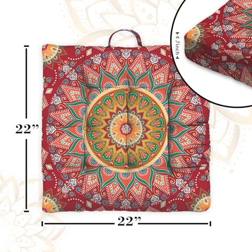 Mandala Meditation Cushion, Boho Meditation Mat, Meditation Pillows for Sitting on Floor, Cushions for Sitting in Home and Outdoor, Square Floor Pillow Cushion Seating for Yoga Accessories 22'' X 22'' - color: 08.mandala Meditation Cushion-1, size: 22x22