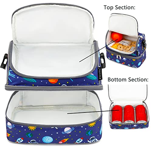 FlowFly Kids Double Decker Cooler Insulated Lunch Bag Large Tote for Boys, Girls, Men, Women, With Adjustable Strap, Astronaut - color: Astronaut