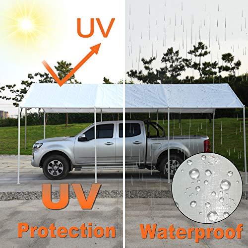 Thanaddo 10 x 20 Ft Carport Replacement Canopy Cover Garage Top Tent Shelter Tarp with Free 44 Ball Bungee Cords,White(Only Cover, Frame Not Include) (10x20 White) - size: 10x20 white