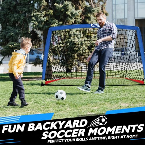 2 of 5×3 6x4 9x5 FT Portable Kids Soccer Goals Set, Foldable Soccer Practice Nets for Backyard with Carrying Bag for Toddler Youth Pop Up Soccer Training Equipment Indoor Outdoor Sports Game Gift - color: Blue+Red, style: 5x3FT