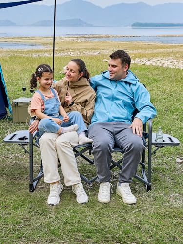 TIMBER RIDGE Double Camping Chair Portable Loveseat, Heavy Duty Folding Camp Couch, 2 person Director Chairs with Cup Holder for Outdoor Lawn Tailgates Picnic Sports Soccer Games Supports 600 lbs Blue - color: Loveseat Blue, style: Loveseat