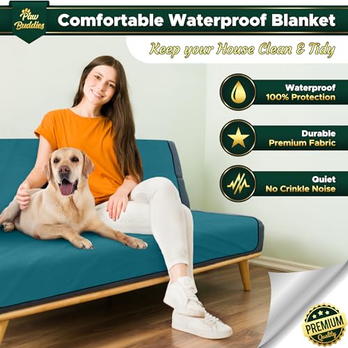 Paw Buddies Premium Waterproof Blanket 80"x90" Velvet-Feel Reversible Throw – Leakproof, Machine Washable Bed & Sofa King Size Protector for Couples, Pets & Travel + Bonus Small Blanket - color: Teal