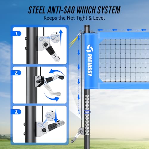 Professional Heavy Duty Volleyball Net Set for Backyard & Beach, Outdoor Net System with Steel Anti-Sag Winch, 32FT Reinforced Net, Height Adjustable Rust-Resistant Aluminum Poles, Portable Carry Bag - color: D-Blue