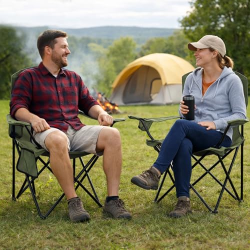 Folding Camping Chair with Cup Holder & Side Storage Bag 300lbs Capacity Lightweight High Back Portable for Beach, Picnic, Sport, Green - color: Green, size: 1 Pack