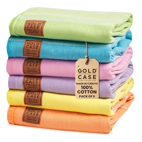 Gold CASE LYCIA Turkish Beach Towel Set of 6 – 100% Cotton Turkish Beach Towels Bulk 70 x 38'' – LYCIA Oversized, Quick Dry & Sand Free Beach Towel – Lightweight Towels Set in Multi Color Tones - color: Multicolor-2, style: Beach-Bath Towel Set