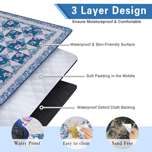 Supfitness Extra Large Picnic Blankets Waterproof Foldable (80 "x 80") Beach Blanket Waterproof Sandproof,3-Layer Thicking Mat Outdoor Packable Camping Blanket - color: Flower-7, size: 6'8" x 6'8" (Square)