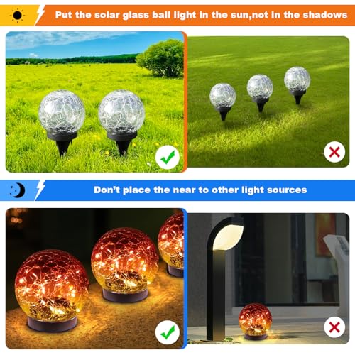 MLKNK Solar Globe Lights Outdoor Waterproof-Solar Balls-Solar Garden Lights-Orbs for Outside 2 Pack Cracked Glass Ball for Lawn Patio Yard Backyard Decorations - color: Red, size: 2 globes