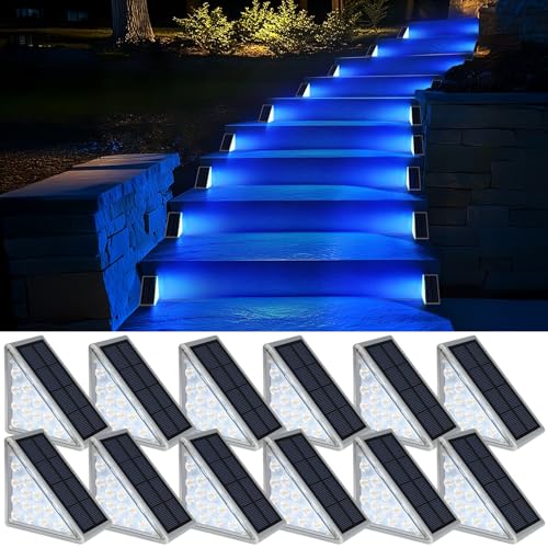 AUDLES 12 Pack Solar Stair Lights, Outdoor Step Lights with Waterproof IP67, Blue Color LED Solar Light for Outside Light Decor for Stair, Deck, Front Step, Front Porch, Patio and Backyard - color: Blue, size: 12 Pack
