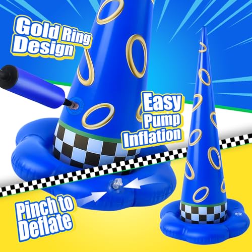 5 Pack Inflatable Ring Toss Game - Blue with Gold Ring Birthday Party Games with 10 Plastic Rings & Pump, Indoor Outdoor Carnival Toss Toy for Kids Party Favors - color: Blue Gold Ring