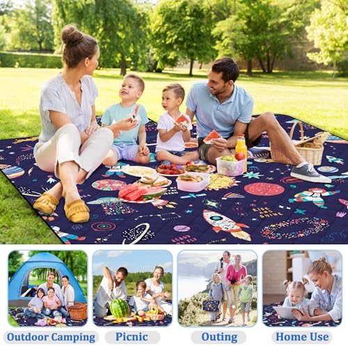 Extra Large Picnic Blanket Waterproof,80"x 80"Foldable Machine Washable Beach Blanket,Outdoor Blanket for 6-8 Adults,Suitable for Indoor Crawling,Park Beach,Camping,Hiking,Family Travel(Starry sky) - color: Blue Cosmic, size: 6'8" x 6'8" (Square)