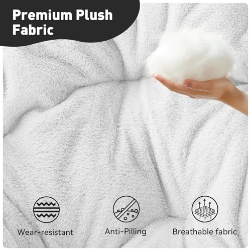 MoNiBloom Round Folding Faux Fur Saucer Chair for Bedroom Living Room Dorm Foldable Metal Frame Oversized Large Comfy Furry Padded Soft Lounge Lazy Cozy Moon Chair for Adults (White, 2 Pieces) - color: White