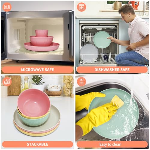 36 pcs Wheat Straw Dinnerware Sets DAPIPIK Unbreakable Reusable Dinnerware Set ，Lightweight Camping Plates Cups and Bowls Set. Dishwasher Microwave Safe Dinnerware - color: Multiple colors