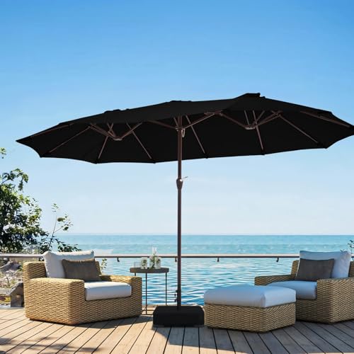 JEAREY 15ft Large Patio Umbrella with Base, Outdoor Rectangle Umbrella Double-Sided Market Umbrella with Stand for Pool, Deck, Backyard and Garden, Black - color: Black