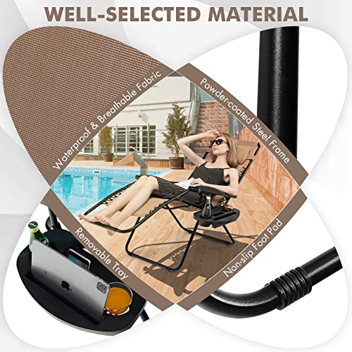 Giantex 2 PCS Zero Gravity Chair Patio Chaise Lounge Chairs Outdoor Yard Pool Recliner Folding Lounge Chair with Cup Holder (Beige) - color: Tan, size: 1 Count (Pack of 2)