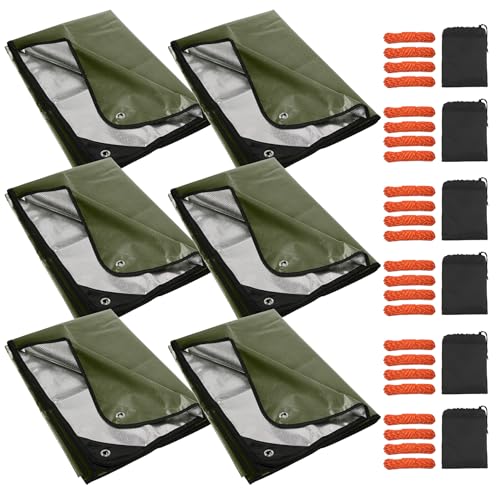RedSwing 6 Pack Heavy Duty Waterproof Emergency Thermal Tarp, Insulated Survival Blanket for Outdoor Camping, Hiking, and Emergency Shelter, Green - color: Green 83''x59'',6 Packs