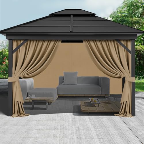 Gazebo Privacy Curtains 10' x 10' with Zipper 4-Panels Side Wall Universal Replacement for Patio, Outdoor Canopy, Garden and Backyard (Curtain Only) - color: Khaki, size: 10' x 10'