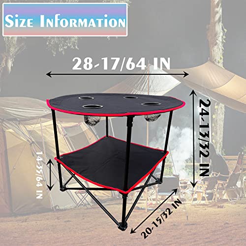 2 Tier Outdoor Camping Gear, Foldable Camping Table with Carry Bag and 4 Cup Holders,Lightweight Collapsible Canvas Table for Beach, Picnic, BBQ,Campfires,Fishing,Hiking,Tailgating - color: Black & Red