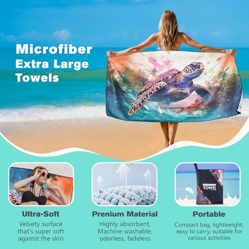 Giant Turtle Beach Towel Oversized 36" x 72", Thin Lightweight Sand Free Quick Dry Microfiber Towel for Swimming Pool Cruise Camping Travel - color: Color_33