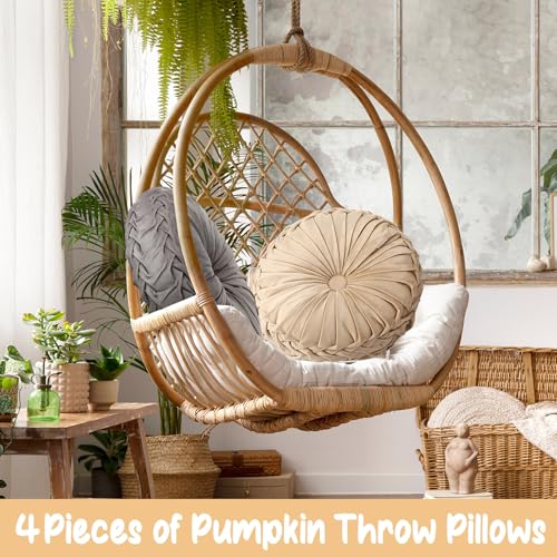 Kathfly Set of 4 Decorative Round Pleated Throw Pillows, Classy Velvet Pumpkin Round Throw Pillows, Decorative Floor Pillow for Bed Chair Home Sofa Decor, 14" Diameter(Multicolor) - color: Multicolor