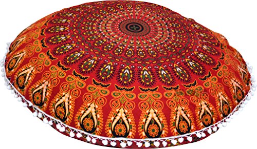 32" Peacock Mandala Bohemian Yoga Meditation Floor Pillow Cover Comfortable Home Car Bed Sofa Cushion Couch Seating Large Zipped Throw (32 inches, Red) - color: Red