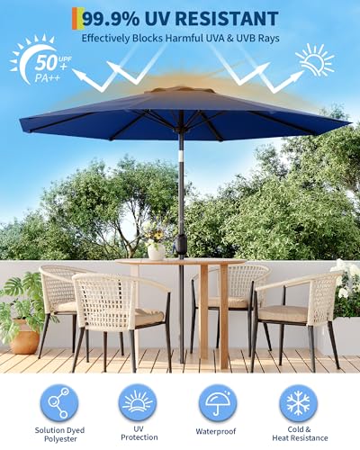 GarveeLife Outdoor Patio Umbrella, Table Market Umbrella with Push Button Tilt and Crank, 8 Sturdy Ribs UV Protection Waterproof for Garden, Deck, Backyard, Pool - color: Navy Blue, size: 9ft