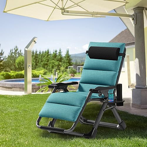 ABORON Zero Gravity Chair,Premium Outdoor Lawn Folding Lounge Chairs,Sturdy Adjustable Reclining Patio Chairs with Removable Cushion,Headrest & Tray - color: Jade Green