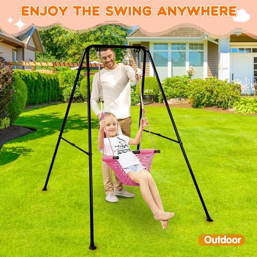 Baby Swing Stand, Heavy Duty Foldable Swing Stand A-Frame Metal Swing Stand Frame for Backyard Indoor & Outdoor Use (Hammock Chair not Included) (Black) - color: Black