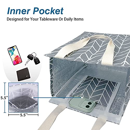 iknoe Insulated Lunch Bag for Women & Adults, 9L Foldable Wide-Open Cooler Bag with Pockets, Leakproof & Portable, for Picnic, Office, Beach(Gray diamond) - color: Grey Waveform, size: Velcro Closure