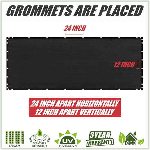 ColourTree 4' x 10' Black Fence Privacy Screen Windscreen Cover Fabric Shade Netting Mesh Cloth - Commercial Grade 170 GSM - Cable Zip Ties Included - We Make Custom Size - color: Black 2nd Generation, size: 0 4' x 1 0'