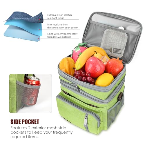 MIYCOO Lunch Bag & Lunch Box for Women Men, Double Deck Leakproof Insulated Soft Large Adult Camping Cooler bag for Work, Beach, Picnic, Travel (Green, 15L) - color: Green